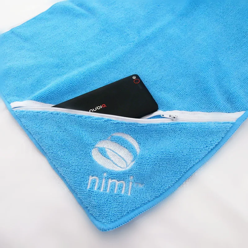 microfiber sports gym towel for workout yoga with zip pocket