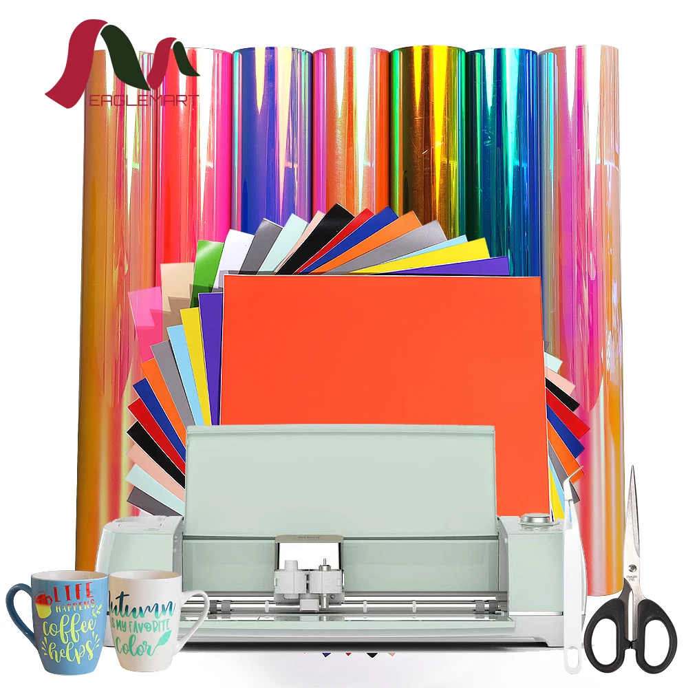 Wholesale DIY Craft PVC PET Rainbow Holographic Sticker Permanent Self Adhesive Vinyl Roll For Cricut Cutting Plotter