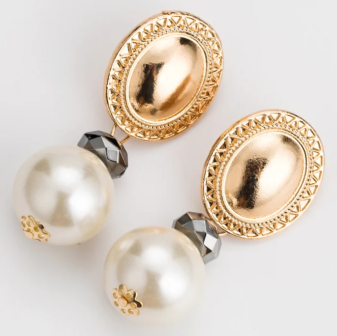 ZA Vintage Simulated Pearl Statement Earrings Women Wedding Party Dangle Drop Earrings Maxi Jewelry  Pearl Round Earrings