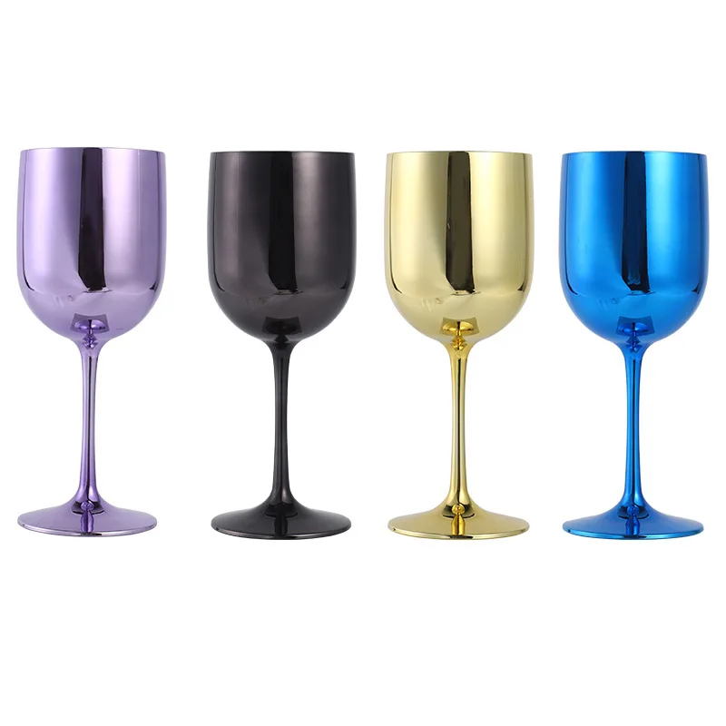 OEM Electroplate Plating Shiny Custom Logo Color Wholesale Popular Plastic Champagne Wine Goblet Gold Plastic Wine Glass