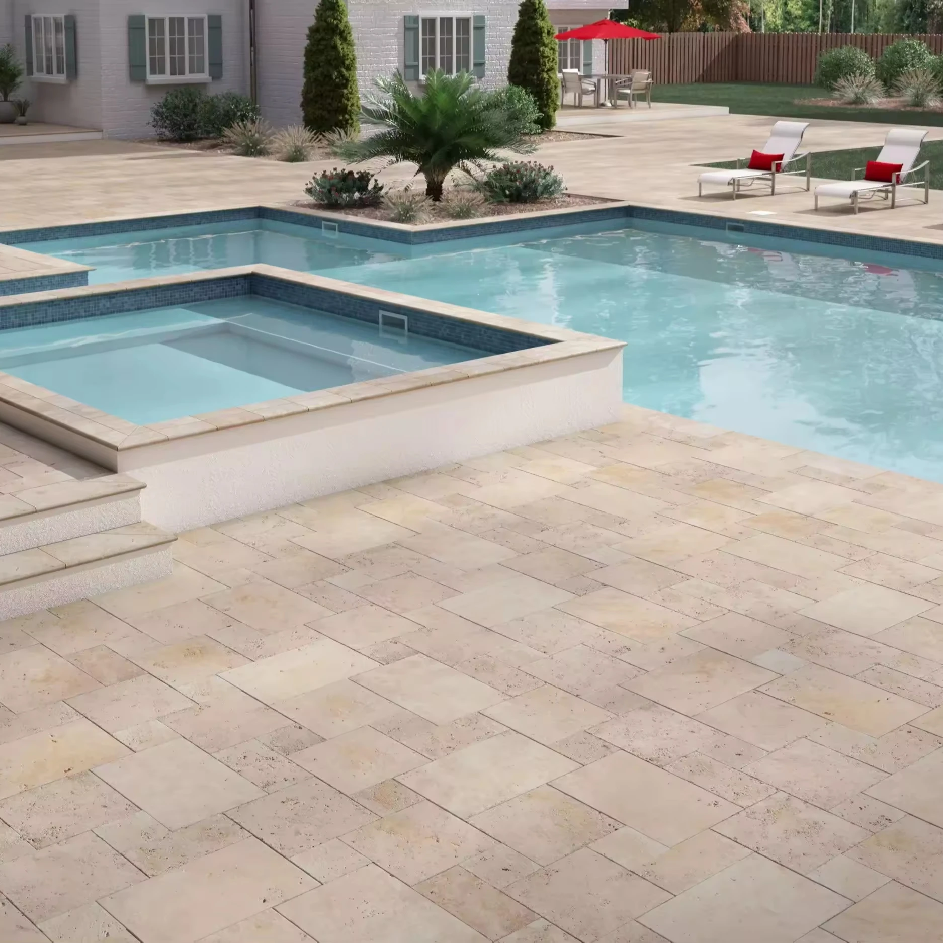 Factory Price Pool Coping Tumbled Natural Marble Limestone Pavers Outdoor Travertine French Pattern Floor Tile