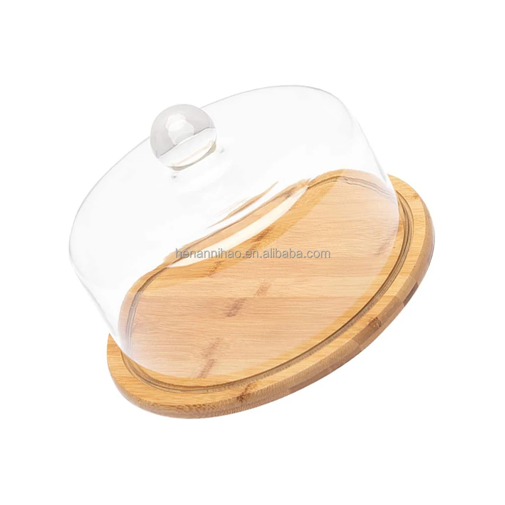 Wooden Cake Stand with Lid,Round Cake Container As Serving Storage Tray Platter Holder Cover