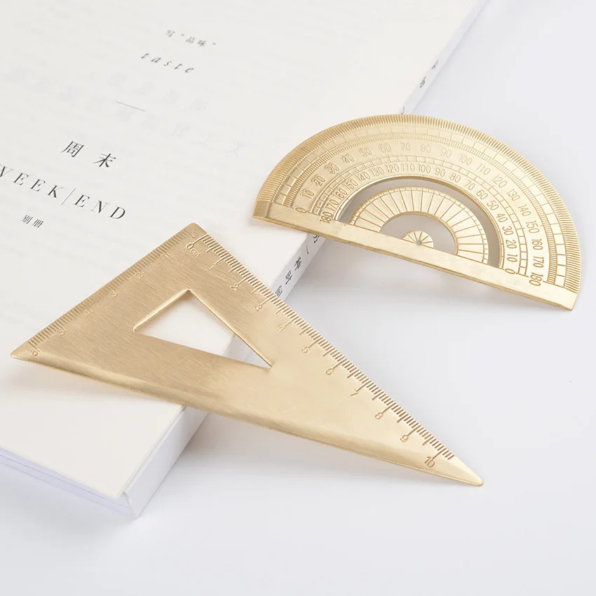 Durable Brass Triangle Ruler Golden Retro Stationery Math Geometry Gift for Students and Children