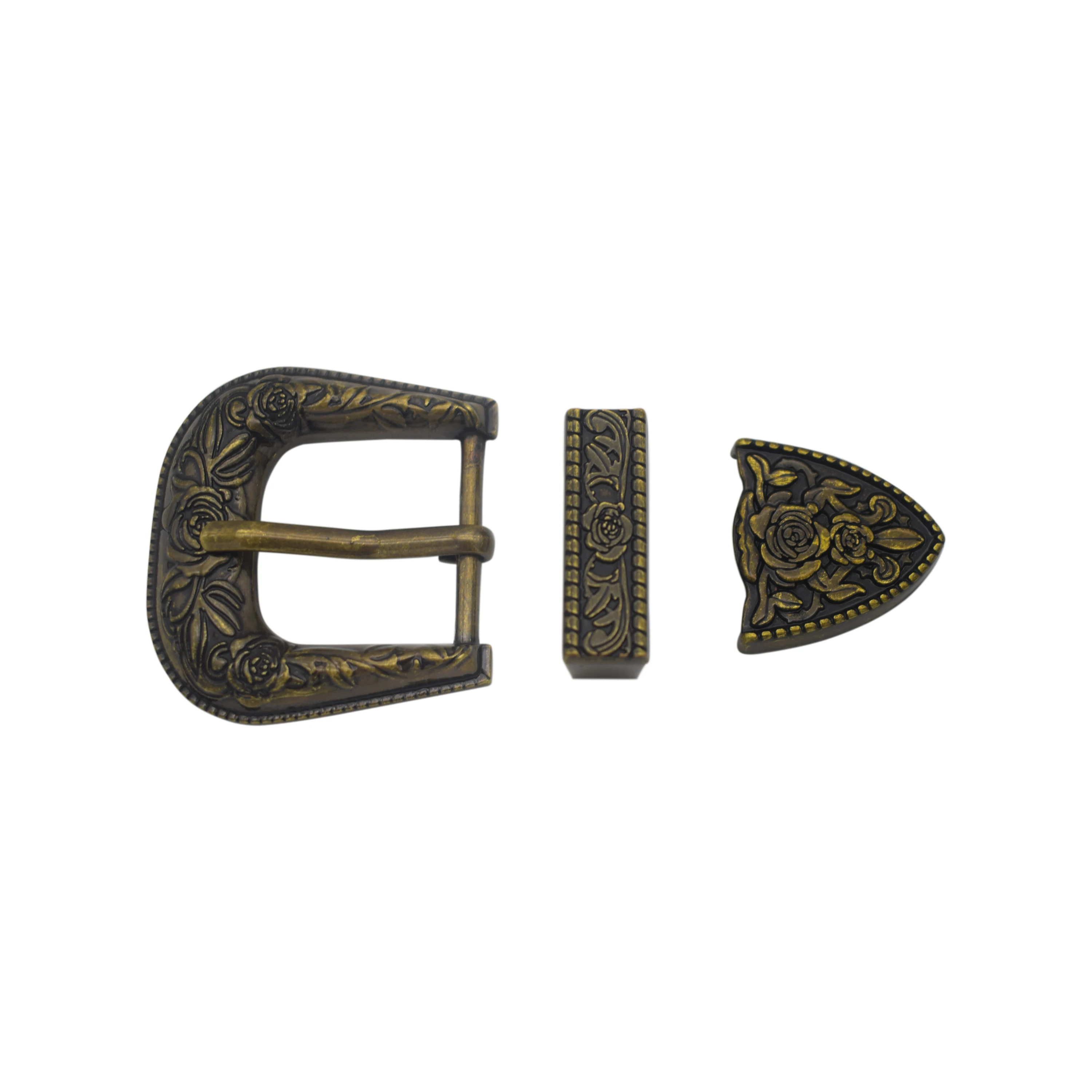 1 Inch Custom Vintage Flower Embossed Single Prong Buckle Set Men Belt Buckle