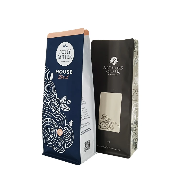 Custom Printed Flat Bottom Compostable Stand up Pouch Candy Food Coffee Bags With Valve and Zipper