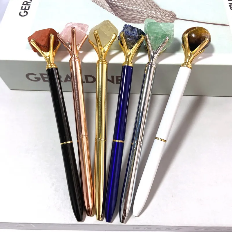 Оптовая продажа натуральный исцеляющий кристалл необработанный камень алмазная кварцевая ручка на заказ ручки из драгоценных