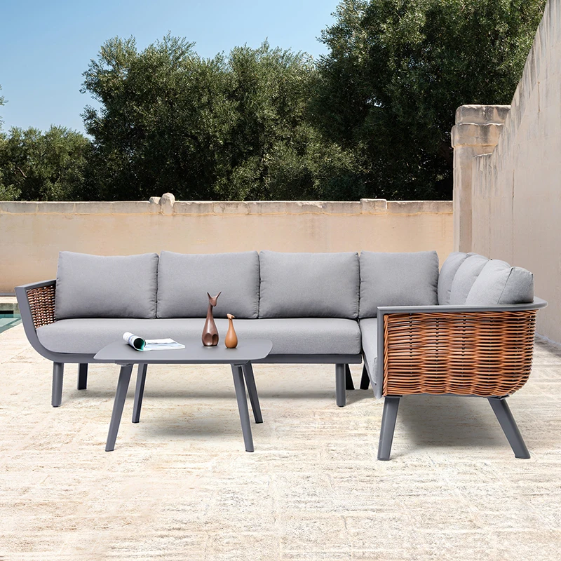 2024 New Design Outdoor Patio Modern Sofa Set Garden PE Rattan Aluminum Sofa Chair And Table Set