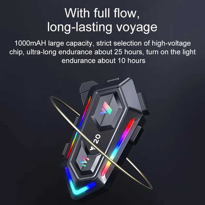 New Y20 light RGB colorful light bass full face Waterproof Motorbike Earphone face-opening light helmet Bluetooth headset