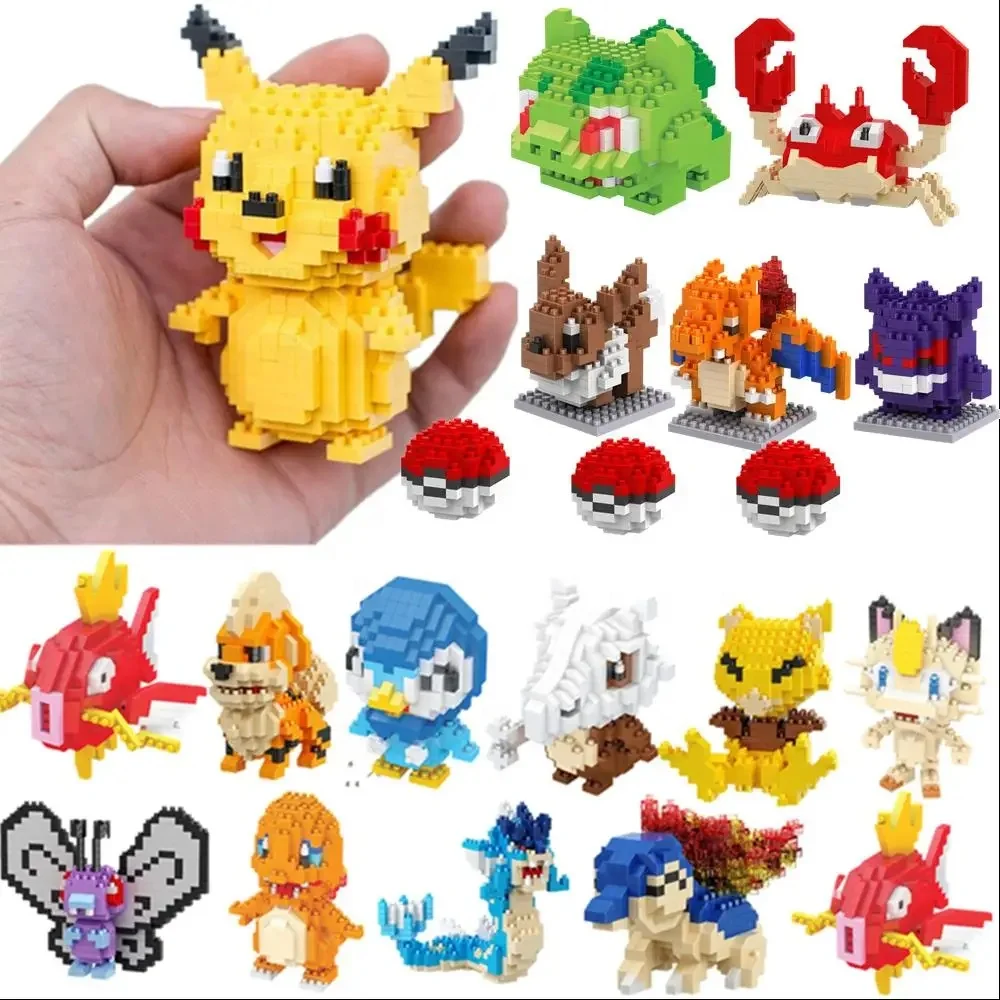 Zealed DIY Pokemoned Block Small Cartoon Mini Building Block Pikachu Charizard Eevee Mewtwo Anime Assemble Action Model Doll Toy