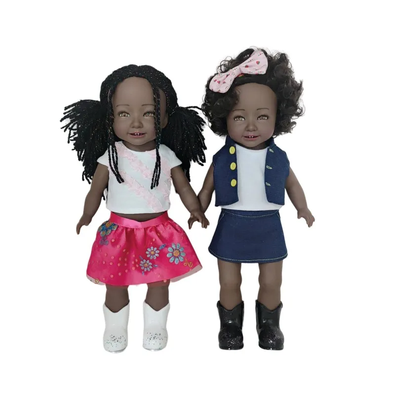 Original Doll Maker 14 inch Plastic African Fashion Dolls Curly Hair Beautiful Black Girl Pretty Black Baby Dolls For Kids
