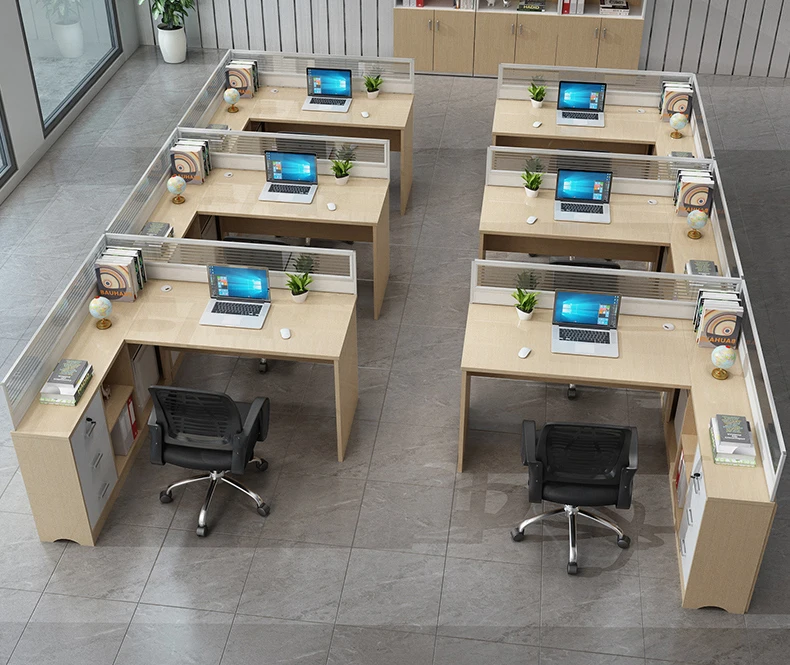 Large space 1/2/3/4/6 seaters workstation office furniture L- shaped wooden MDF 4 person office workstation