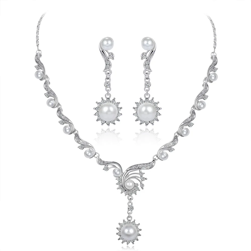 Aug jewelry 2 piece set wild rhinestone pearl set wedding bridal jewelry shooting photo props Spanish necklace set