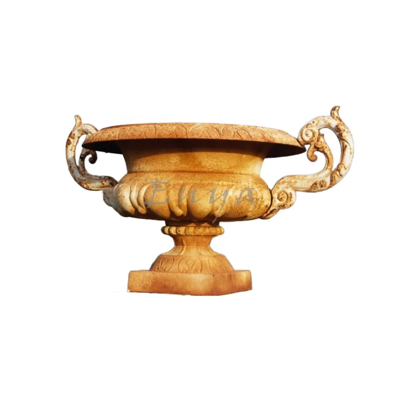 Rustic Cast Iron Urn with handles, French Empire Garden Flower Pots & Planters