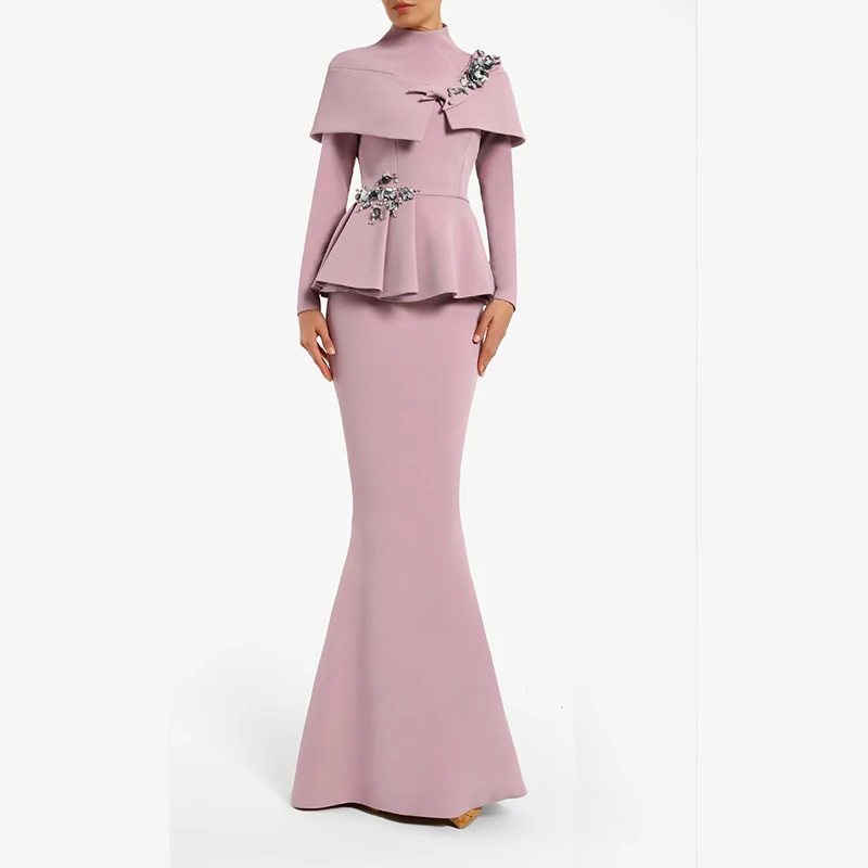 Latest Linen Clothing Women Beading Flared Sleeves Elegant Plus Size Wear Modern Malaysia Teluk Belanga Baju Kurung