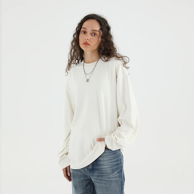 Loose comfortable basic women long sleeve letter embroidery cotton street wear custom blank plain plus size sweatshirts