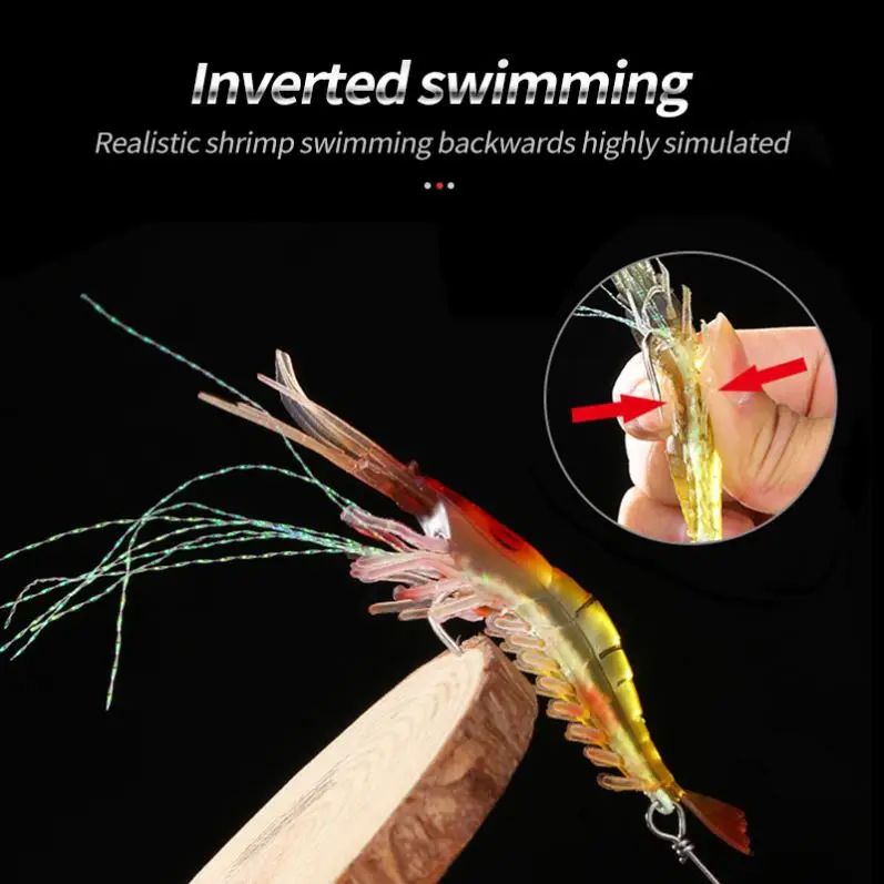 Fishing Lure Built-In Hook Luminous Bait Shrimp Kit Noctilucent Luminous Shrimp Silicon Soft Artificial Bait Hooks Swivel Sabiki