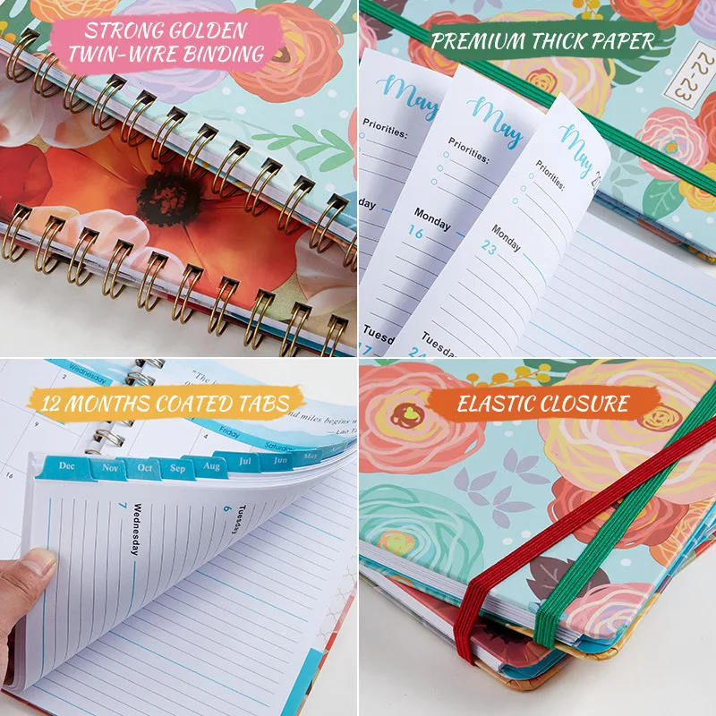 New Design Fashion Beautiful 2022 Planner Journal Flower Coil Spiral Binding