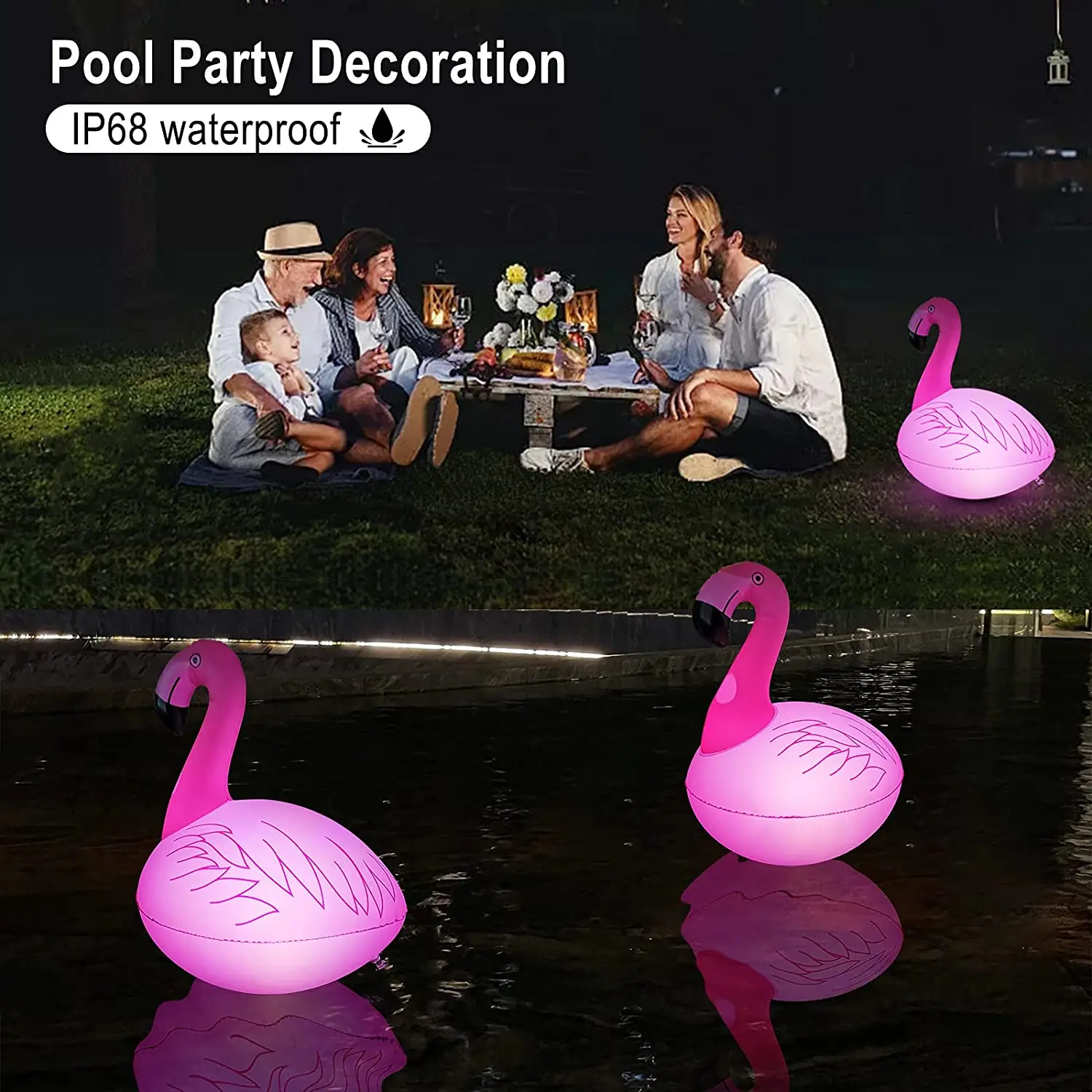 Lawn Wedding Festival Pool Night decoration Solar Flamingo Inflatable flashing water ornament  float