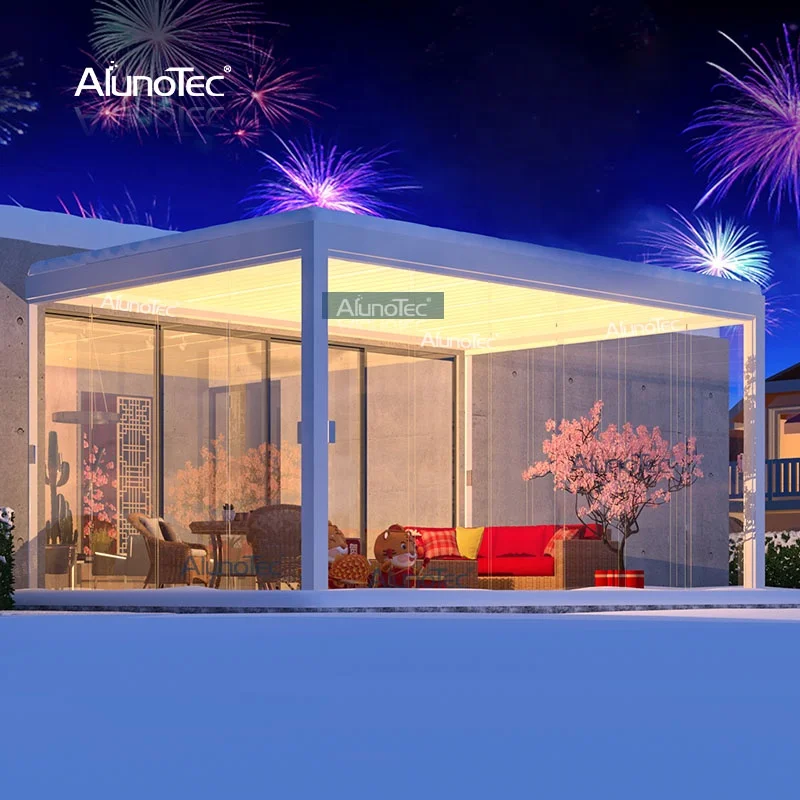 AlunoTec Aluminum Waterproof Louver Gazebo Outdoor Bioclimatic Awning Louvre System Roof Pergola