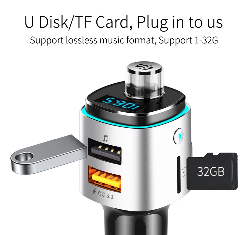 Горячая Распродажа BC42 BT Громкая связь BT4.2 TF Автомобильный MP3-плеер FM-передатчик двойной USB QC3.0 автомобильное зарядное