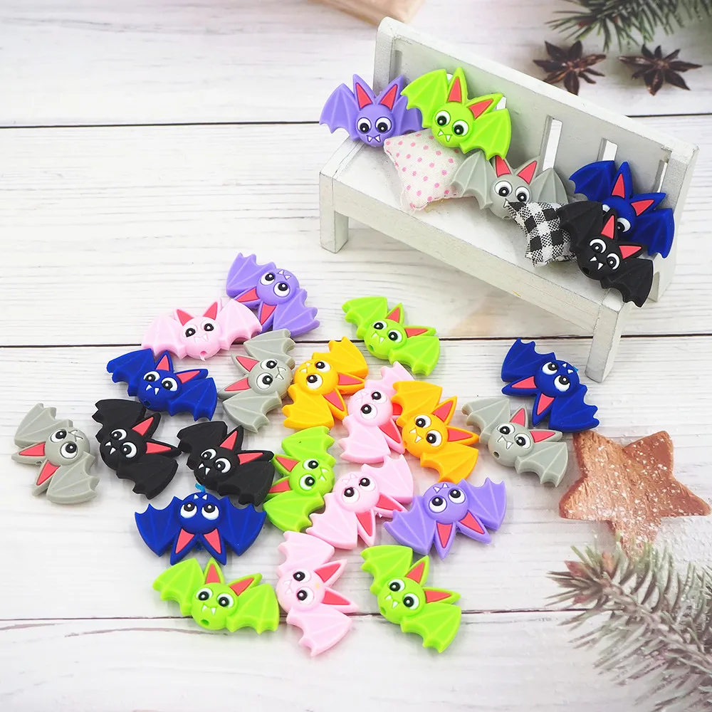 Newly Released Cartoon Bat Shape Silicone Beads Food Grade Baby Teething DIY Pacifier Chain Baby Teether Beads