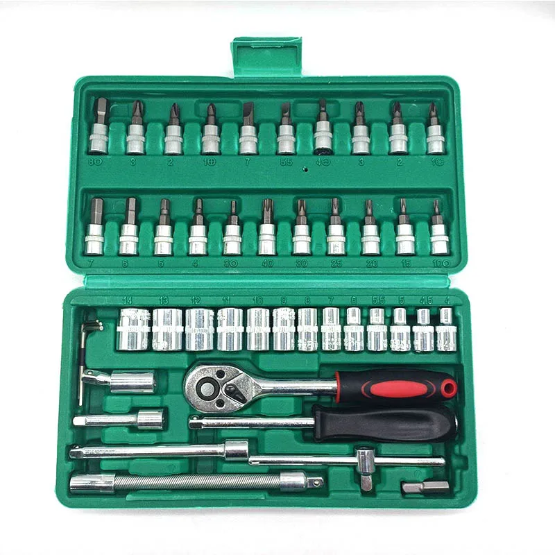 46pcs in 1 ratchet torque wrenches hand tools socket wrench spanner tools box for set mechanic screwdriver tool set
