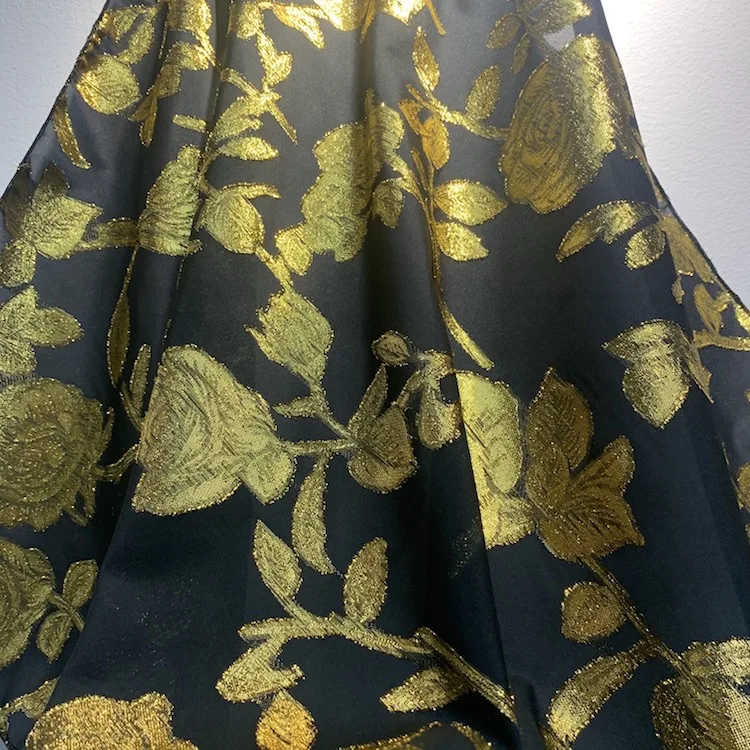 Paint Black Gold Lurex Loose Knitting Polyester Poly Metallic Fabric FOR Dress