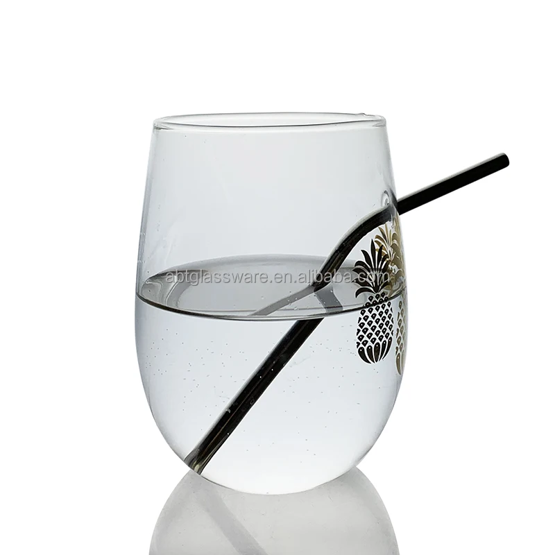 Custom logo Borosilicate Wine Glass cup with straw dishwasher safe