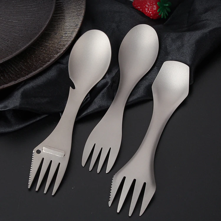 Pure Titanium Light Weight Multifunctional Outdoor Camping Spoon Fork Travel Cutlery Custom Logo Spork
