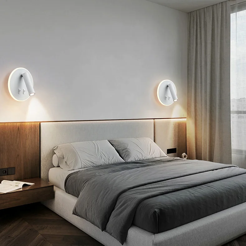 LED Wall Light Backlight Rotating Adjustable Spotlight for Hotel Study Reading Bedroom Bedside Lamp Spot Lights