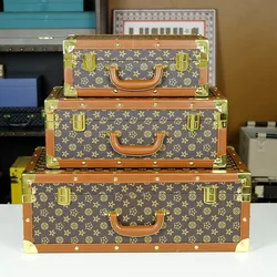 Manufacturer Coffee leather Wooden suitcase exhibition hall display ornaments Vintage decorative box