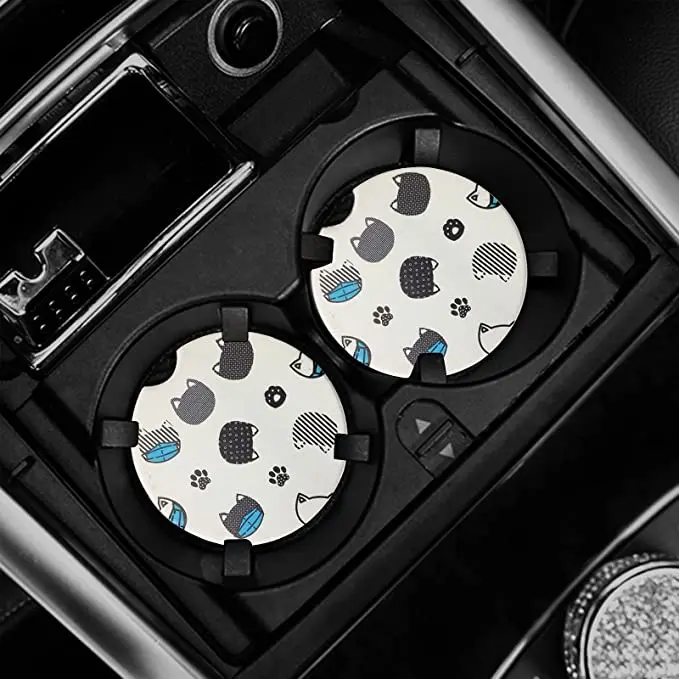 Amazon hot-selling round shape OEM custom cat printing absorbent sublimation ceramic car coaster cup mat free sample