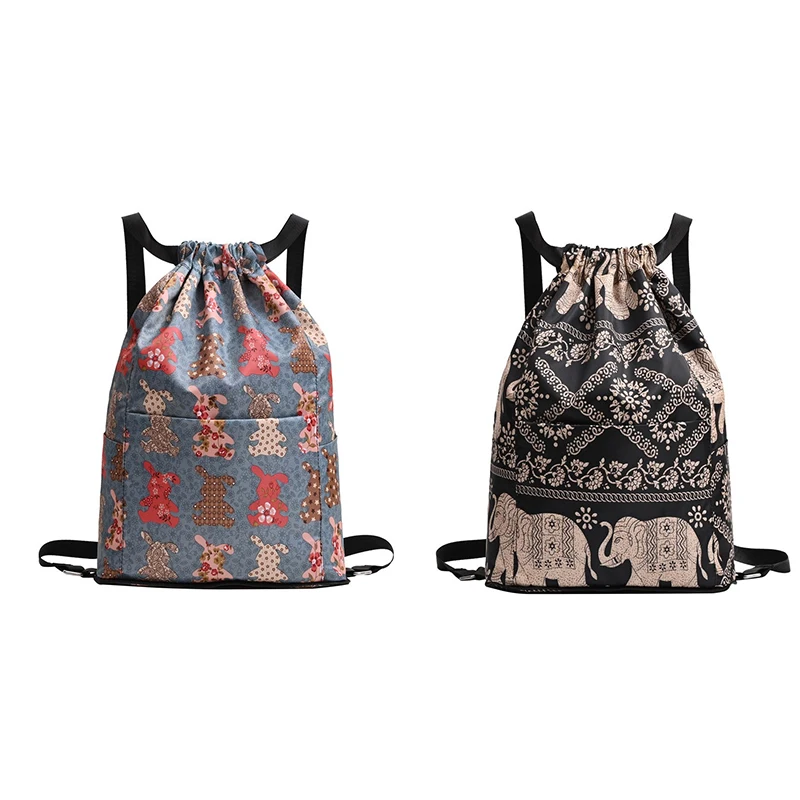 Hot Sale Eco-friendly Durable Foldable Travel Drawstring Backpack Canvas Drawstring Knapsack with Pocket