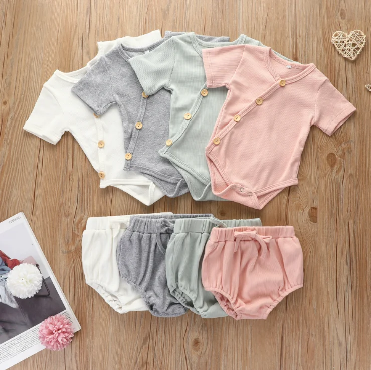Wholesale Organic Cotton Baby Clothes Eco-Friendly Unisex Terry Underwear BODY SUIT Newborn Baby Short Romper Set