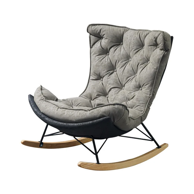 
New modern swivel living room patio sofa multi-angle adjustable wooden outdoor folding nordic patchwork fabric rocking chair 