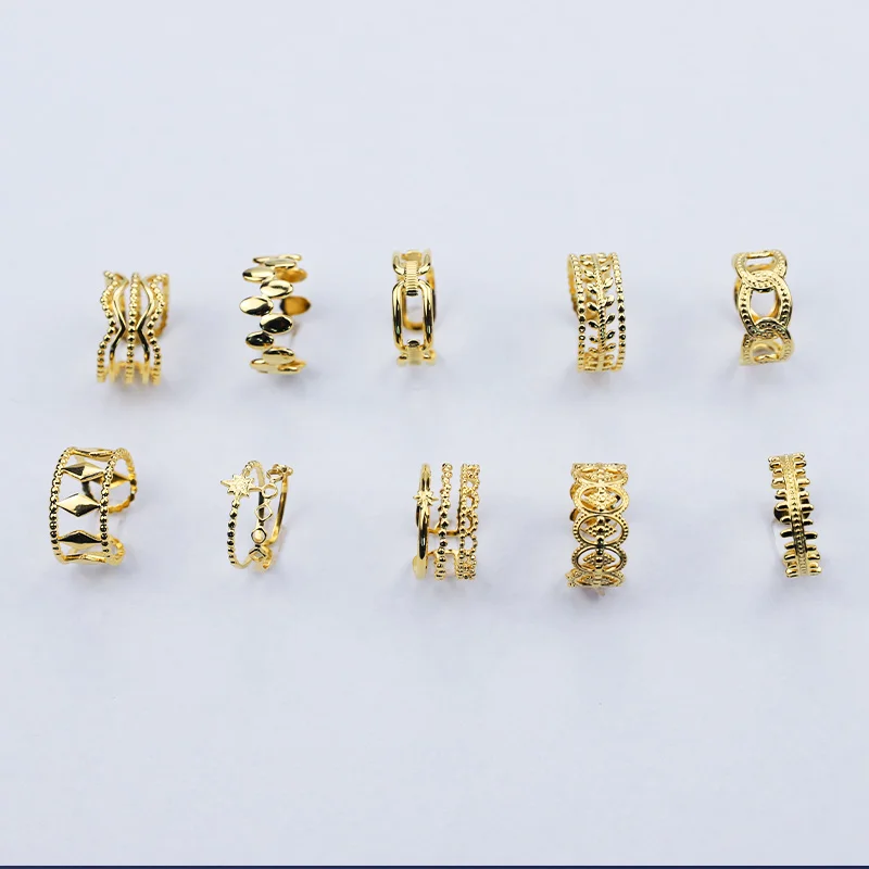 New Fashion Customized Jewelry 18K Gold Plated Stainless Steel Double Layer Finger Ring For Women