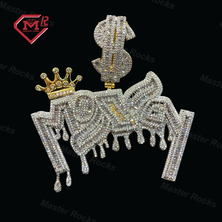 Money With Dollar Bail And Crown Moissanite Pendant Passes Diamond Tester 925 Silver Iced Out Custom Hip Hop Pendant