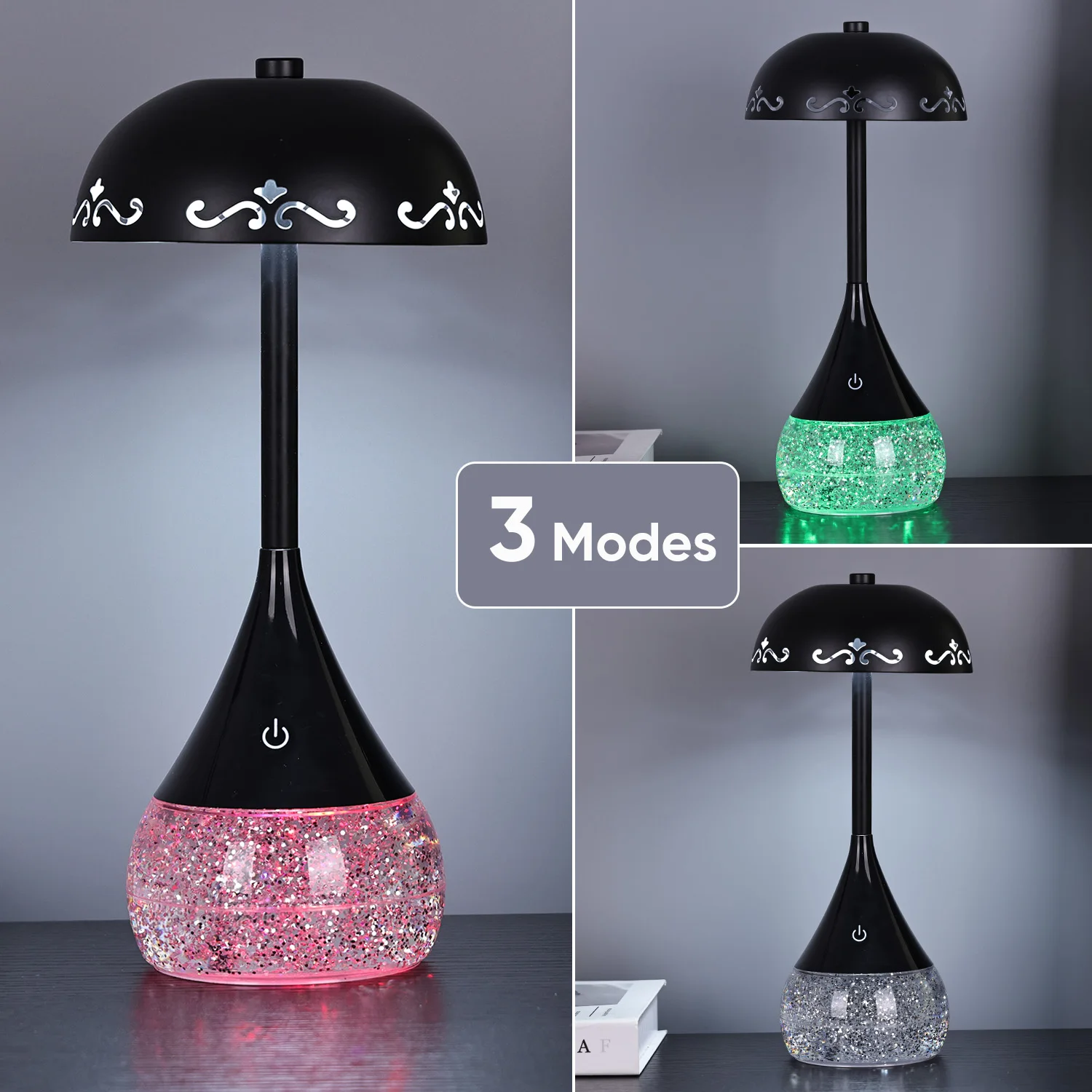 Luxury warm light cold light dimmer brightness RGB glitter liquid decor bedside LED desk Lamp with umbrella shape