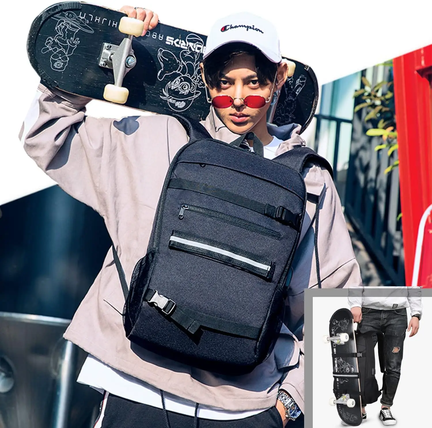 Water Resistant 17 inch Laptop Backpack with USB Charging Port Anti-Theft Confortable Skateboard Bag Sport Skateboard Backpack