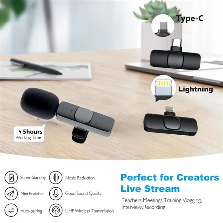 K9 Wireless Lavalier Microphone Portable Audio Video Recording Plug Play Mic For IP Android Live Game Mobile Phone Camera