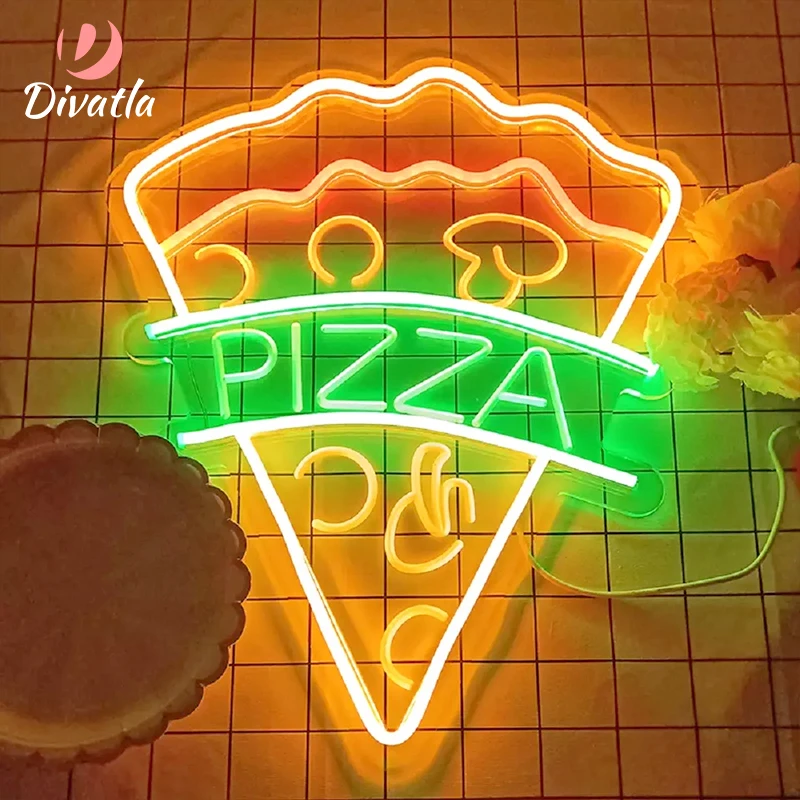 DIVATLA Customization Pizza Personalized Delicious Food Party&Fast Food Restaurant Wall Indoor Acrylic Led Light Neon Sign