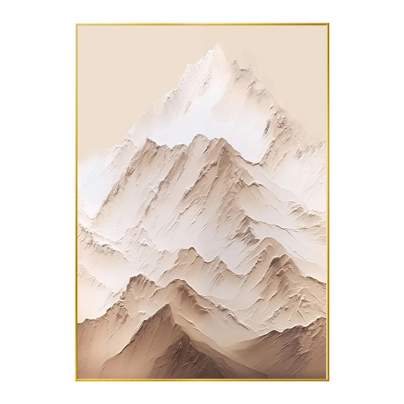 Minimalist art style snow mountain with frame thick texture bedroom hotel decorative painting