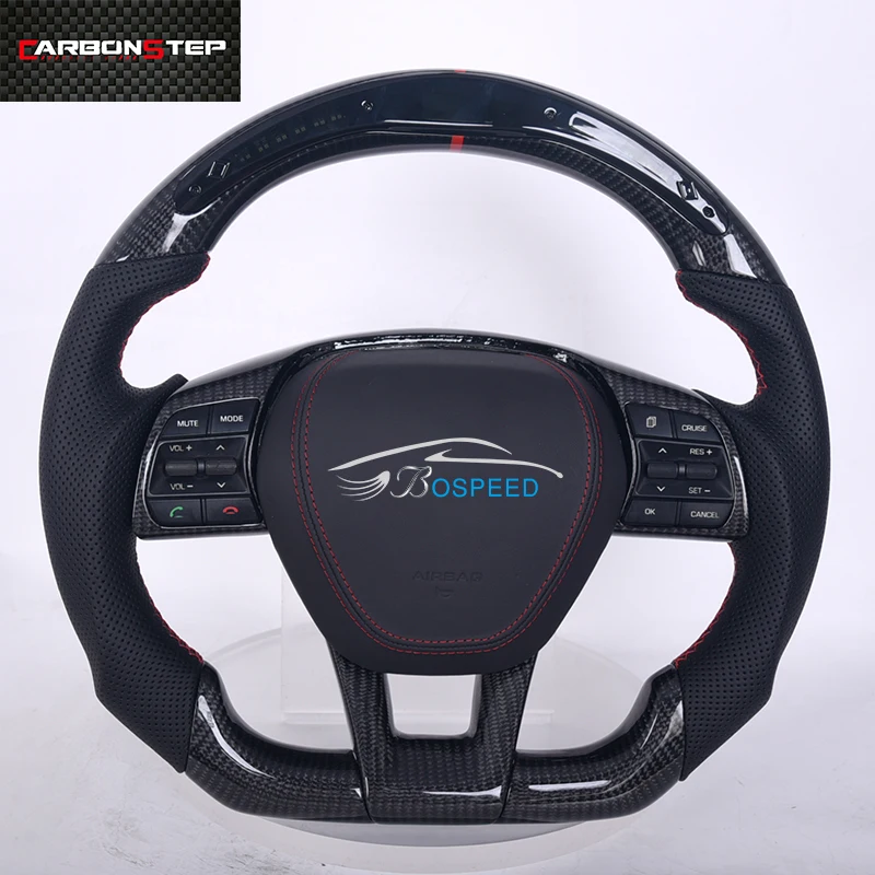Carbon Fiber Steering Wheel With LED Screen Black Perforated Leather For Hyundai Sonata