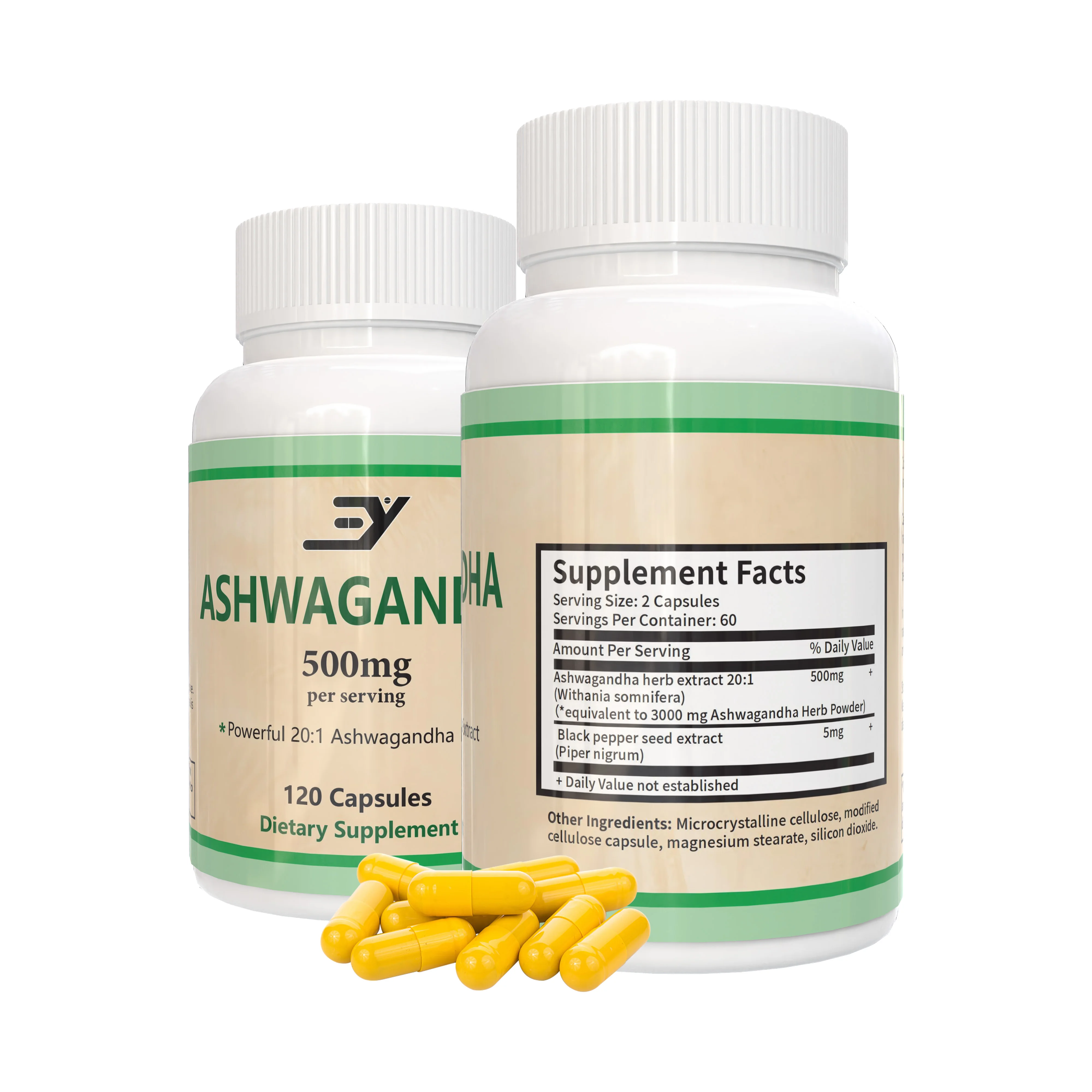 OEM ODM GMP Ashwagandha Supplements Custom KSM-66 Ashwagandha Capsules 500mg Powerful 20:1 Ashwagandha Extract