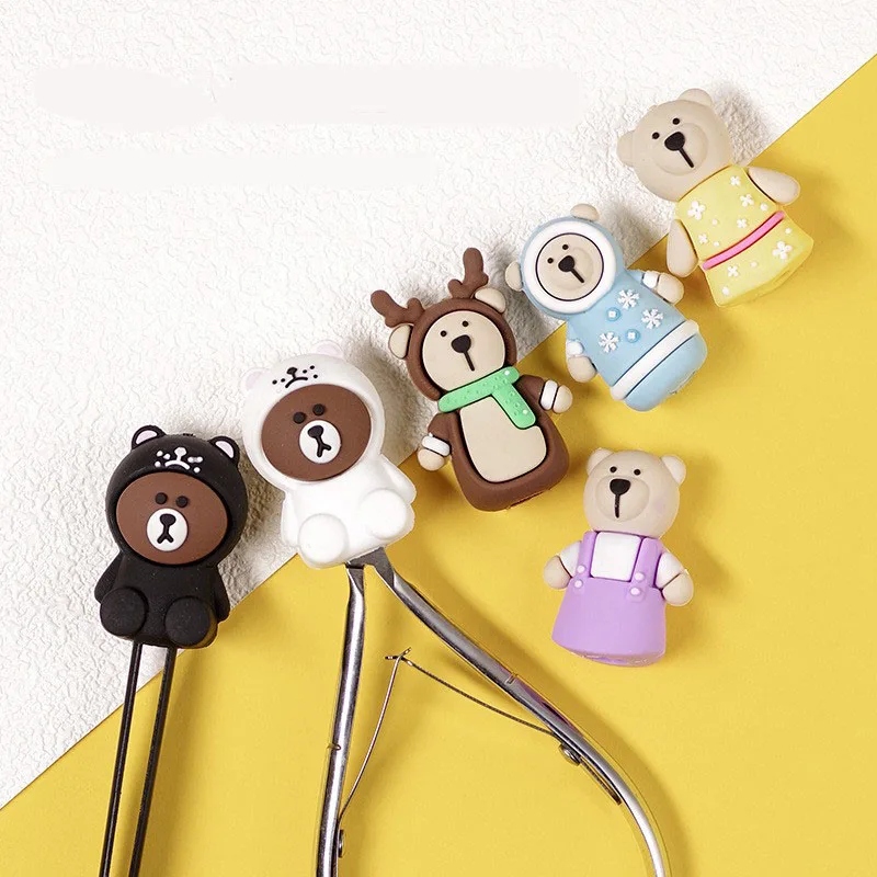 Cute Cartoon Silicone Bear Nail Dead Skin Scissors Protective Cover Manicure Tools Cuticle Nipper Tweezers Anti-fall Sleeve Cap