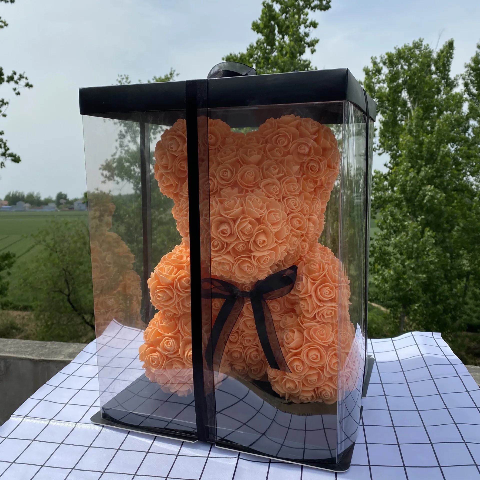  2021 Amason Hot Valentine Gift Artificial Plastic Flower 25 cm Big Rose Teddy Bear 40 With