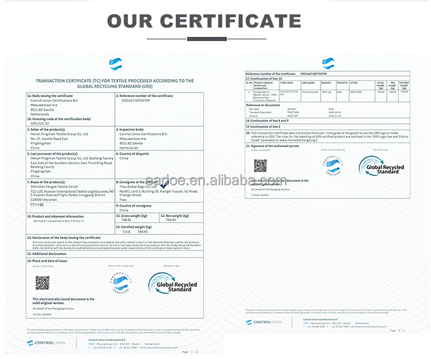 Our certificate