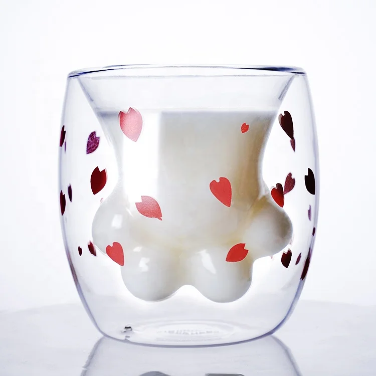 Creative 200ml funny double wall animal cat paw glass coffee cup / mugs for milk
