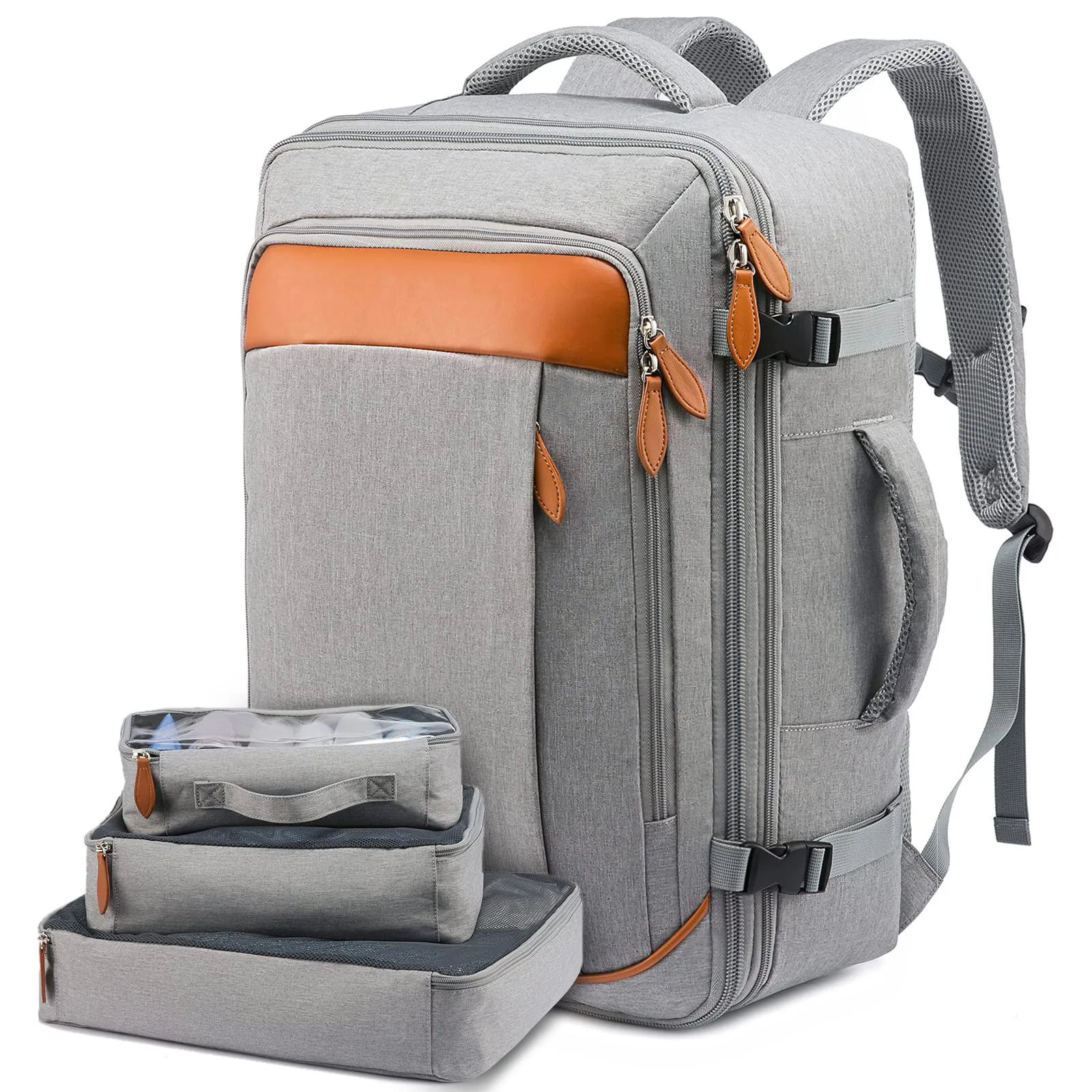 FULIYA Luggage Mens Womens Multifunction Backpack 3 Packing Cubes Business Laptop Backpack Travel Bag Sets For Outdoor