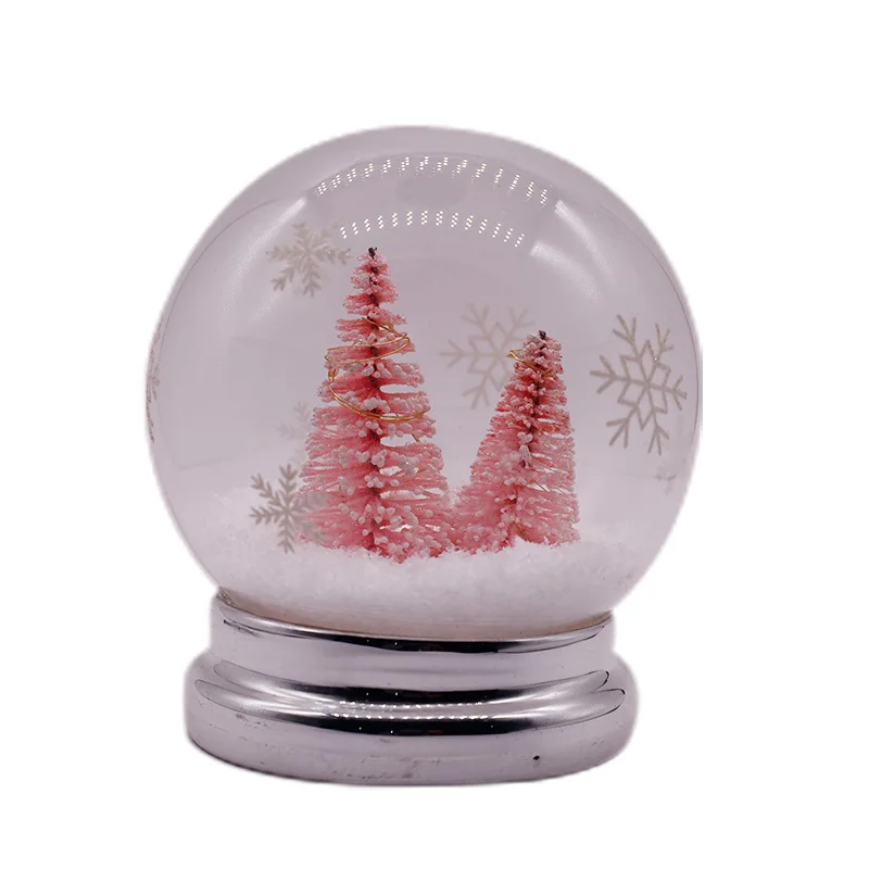High quality handmade holiday desktop glowing  12*12 * 14 cm family  decoration crafts LED snow globe glass globe cover dome